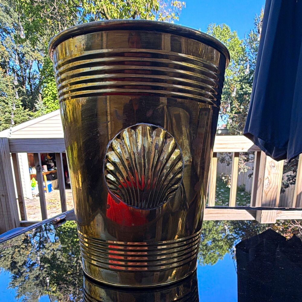 Lazarus Solid  Brass Art Ware Shell Design Waste Basket WPBL-804 Made in India